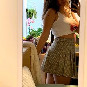 Tan Pleated Skater Mini Skirt for Casual Wear